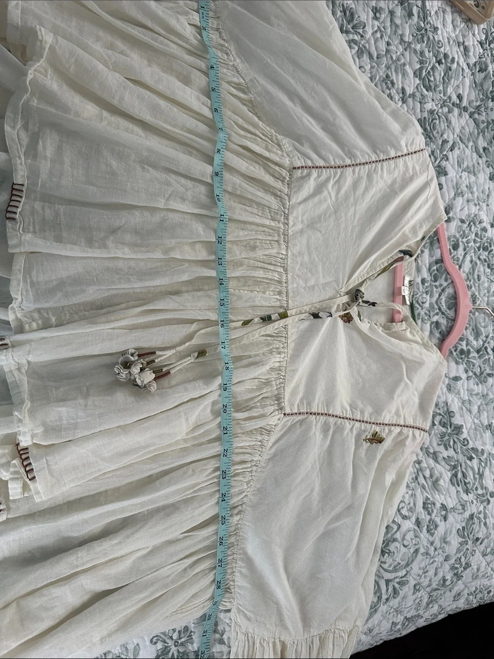 Boho Peasant Blouse in Cream with Tassel Tie - Picture 11 of 16